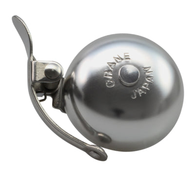 Crane Bell Co. Mini Suzu Fahrradklingel mit Steel Band Mount - Matte Silver