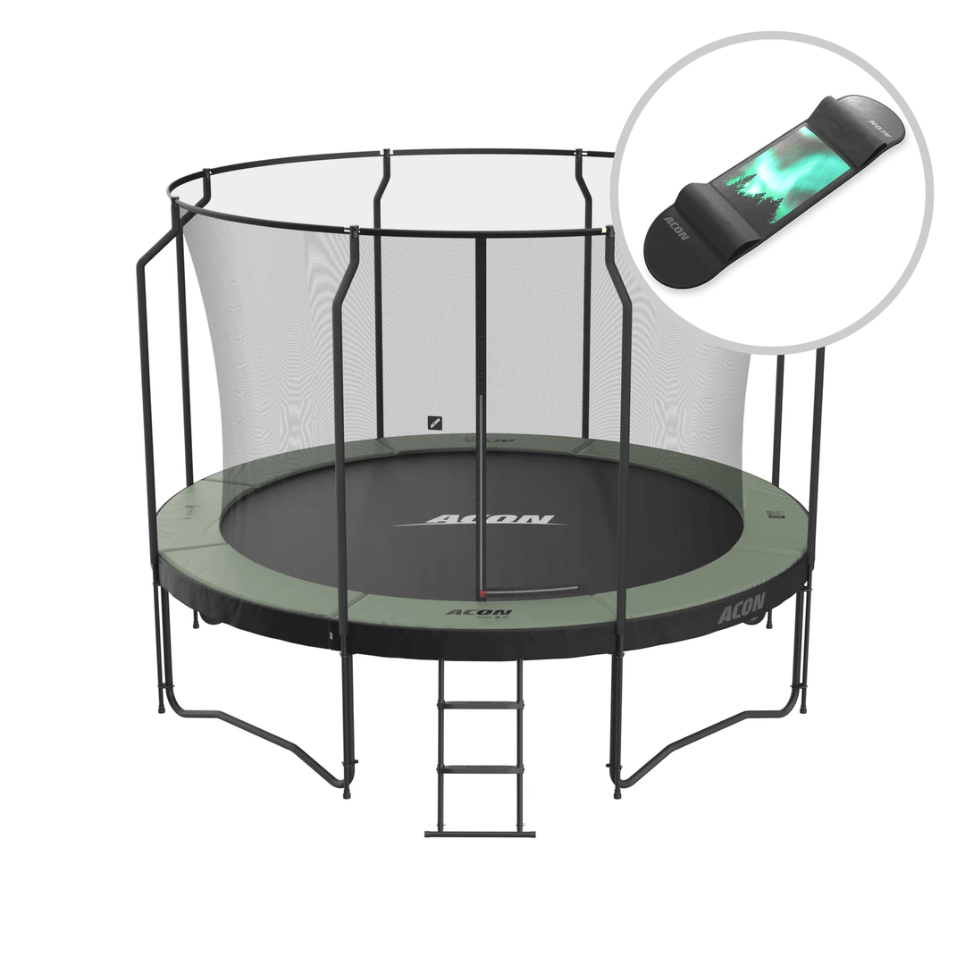 ACON Air 3,7m Trampolin mit Premium Überdachung und Leiter + Skateboard.
