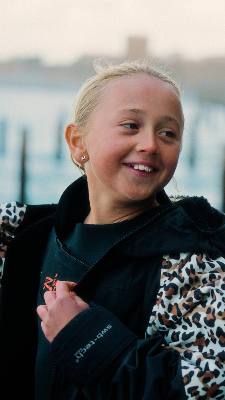 White Water Kids Hard Shell Robe  - Leopard Print