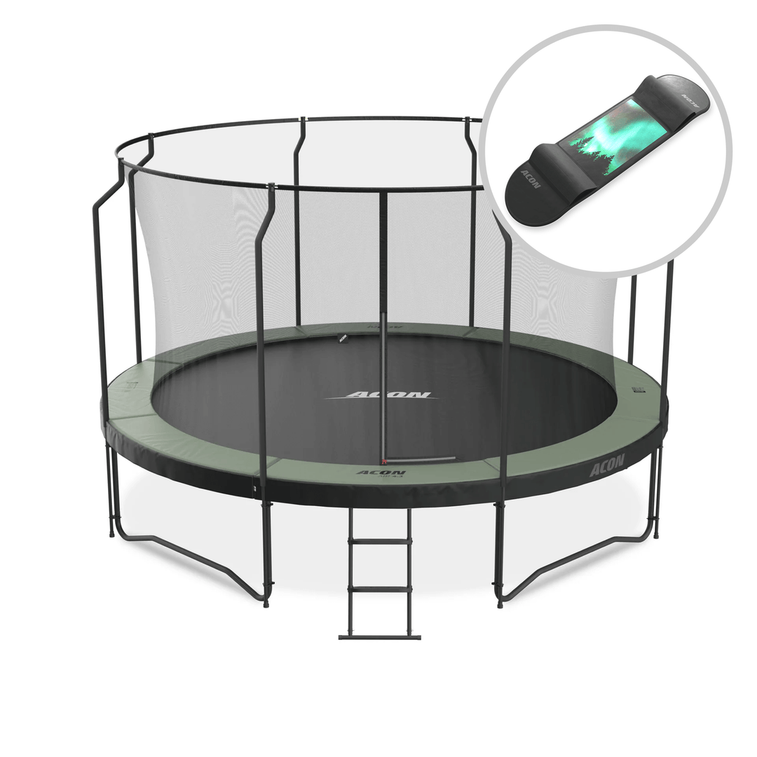 ACON Air 4,3m Trampolin mit Premium Überdachung + Skateboard.