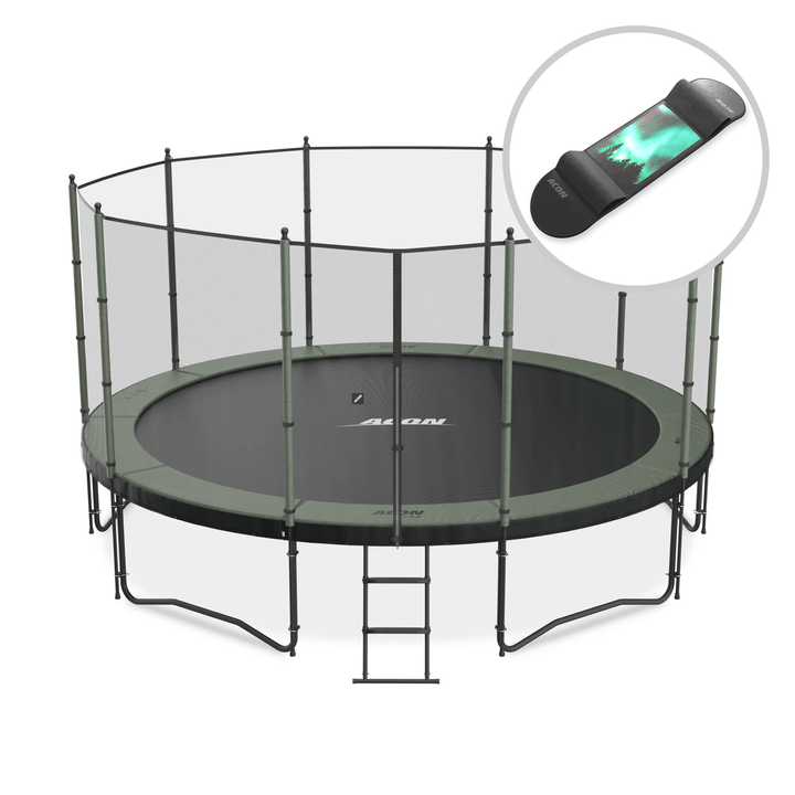 ACON Air 4,6m Trampolin mit Standard-Überdachung + Skateboard.