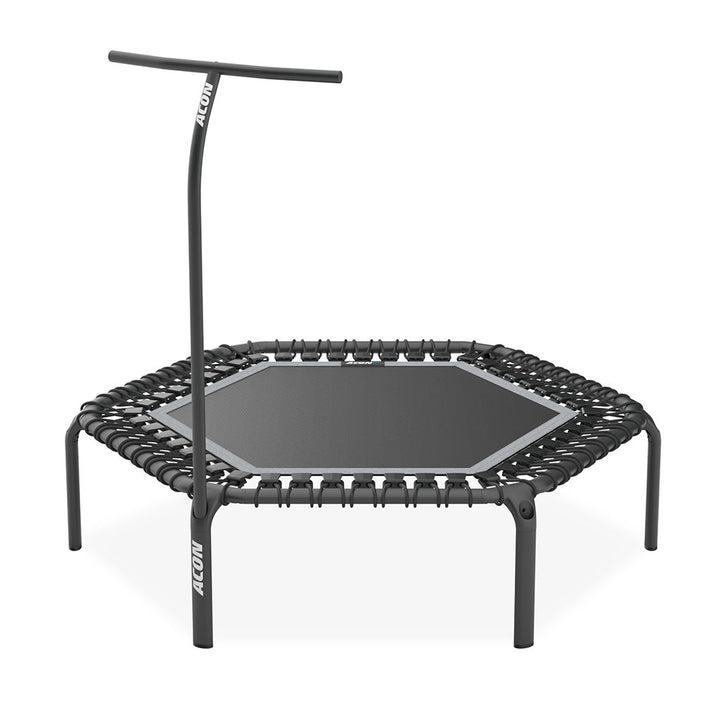 Schwarzer Lenker für ACON FIT-Trampolin an sechseckigem FIT-Trampolin befestigt