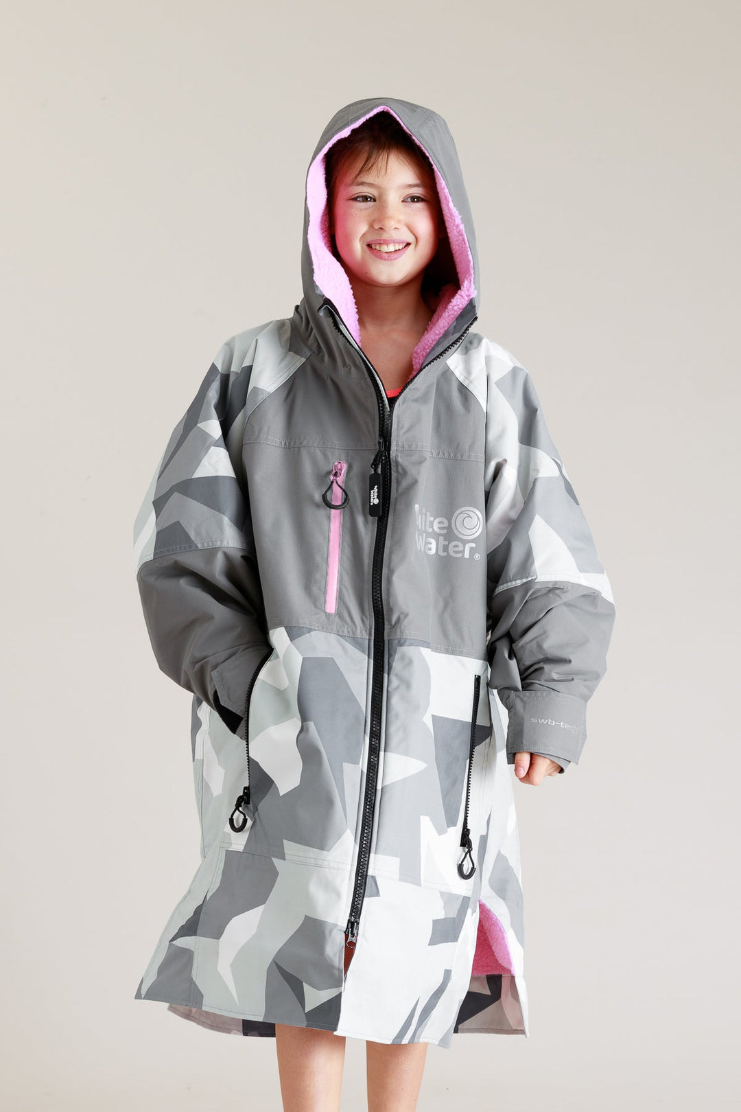 White Water Kids Hard Shell Robe - Arctic Camo/Pink