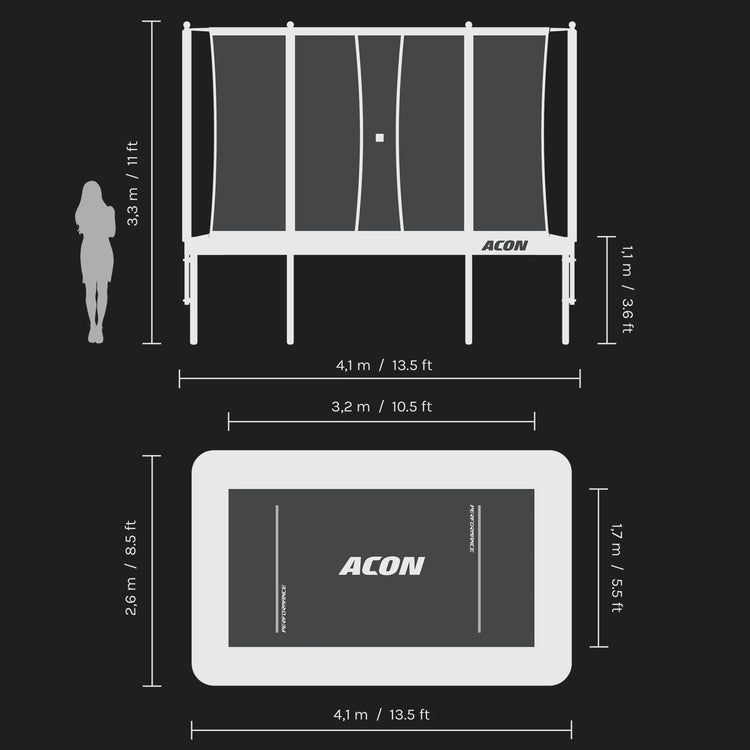 Acon 13 HD PRO Performance Rechteckiges Trampolin mit Netz und Leiter