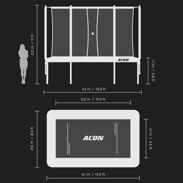 Acon 13 HD PRO Performance Rechteckiges Trampolin mit Netz und Leiter