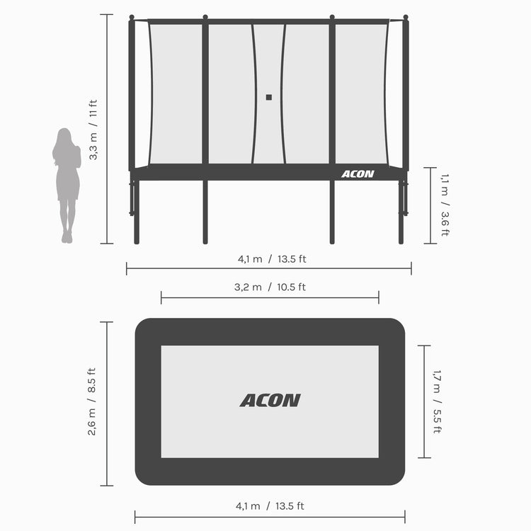 Acon 13 HD Rechteckiges Trampolin mit Netz und Leiter