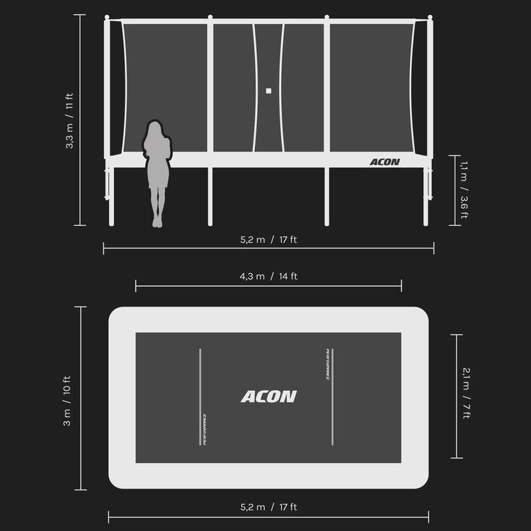 Acon 16 HD PRO Performance Rechteckiges Trampolin mit Netz und Leiter