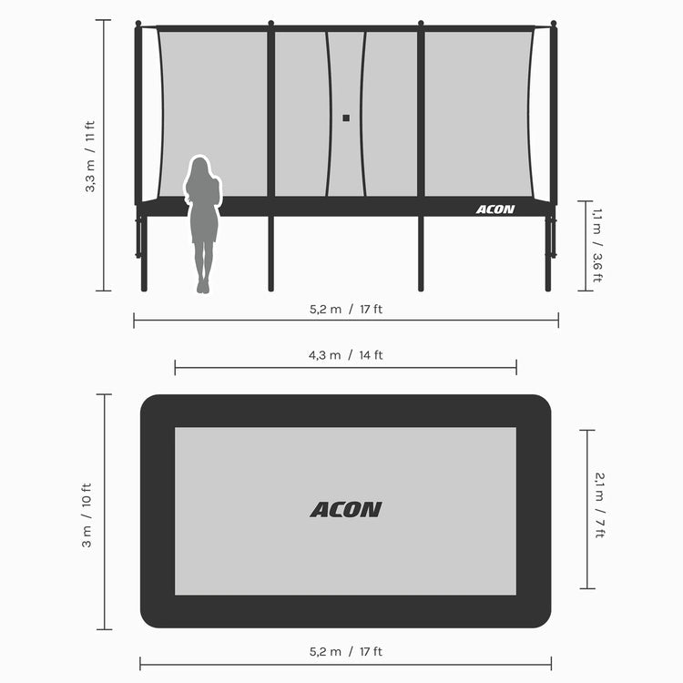 Acon 16 HD PRO Rechteckiges Trampolin mit Netz und Leiter