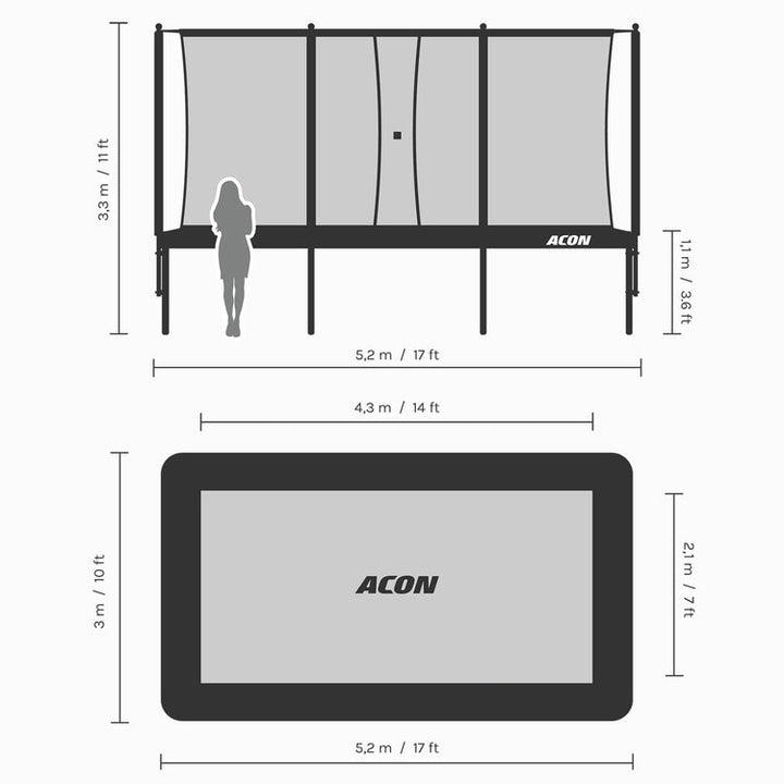 Acon 16 HD PRO Rechteckiges Trampolin mit Netz und Leiter