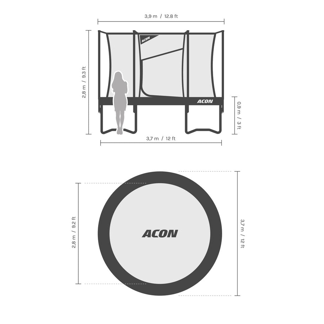 Acon Air 3,7 m Rundes Trampolin mit Sicherheitsnetz und Leiter, GEN 2.0 – Trampoline, Ansicht 9