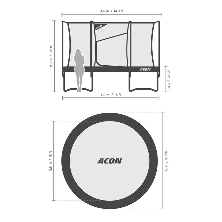 Acon Air 4,3 m Rundes Trampolin mit Sicherheitsnetz und Leiter, GEN 2.0 – Trampoline, Ansicht 7