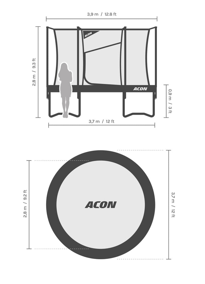 Acon Air 3,7 m Rundes Trampolin mit Sicherheitsnetz und Leiter, GEN 2.0