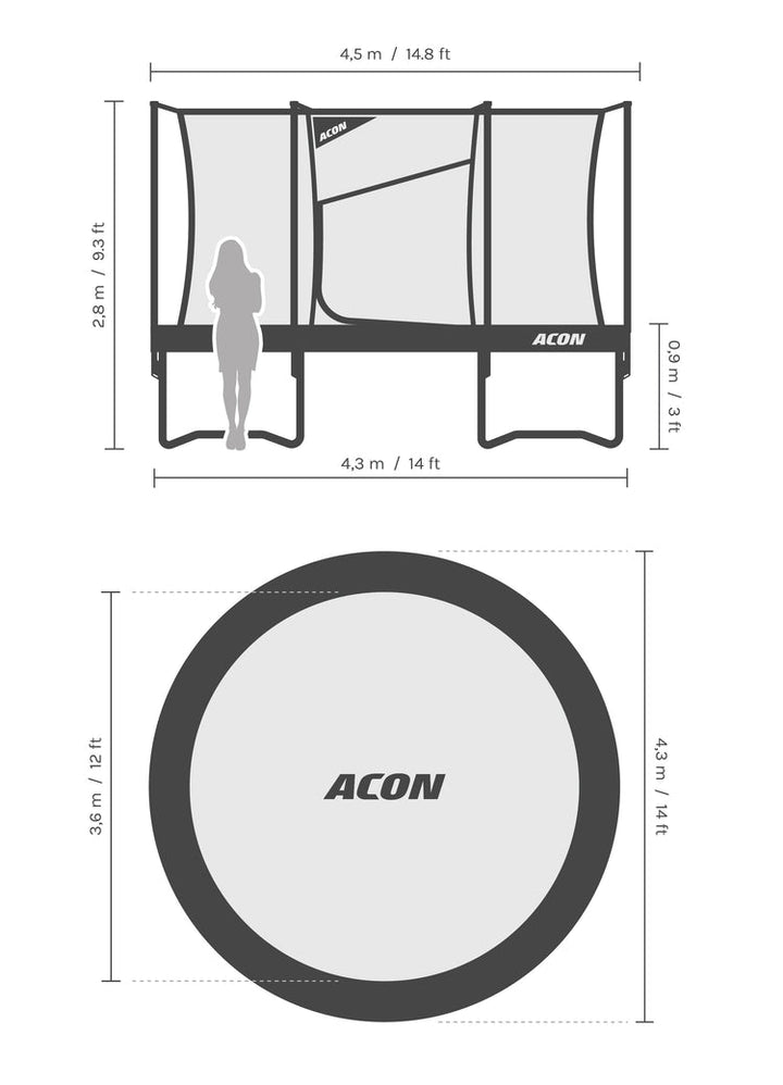Acon Air 4,3 m Rundes Trampolin mit Sicherheitsnetz und Leiter, GEN 2.0