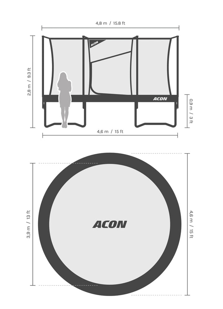 Acon Air 4,6 m Rundes Trampolin mit Sicherheitsnetz und Leiter, GEN 2.0