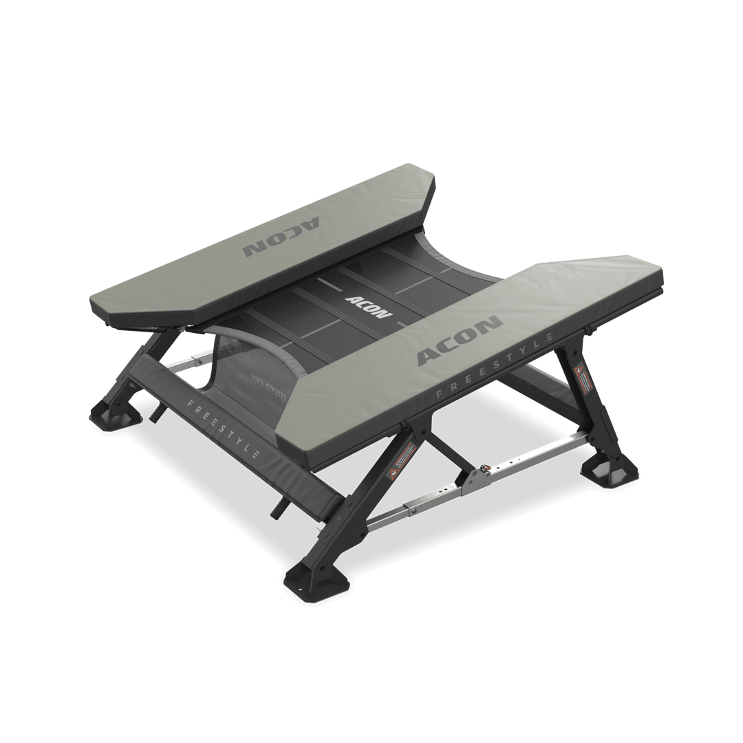 Acon-Freestyle-Minitrampolin in einem horizontalen Winkel von 10 Grad eingestellt, Ansicht von oben