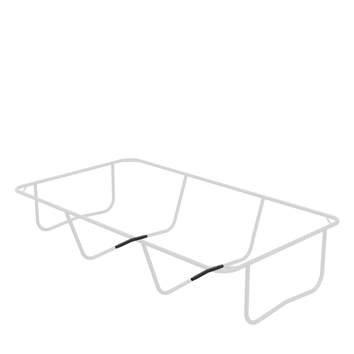 Rechteckige Trampoline mit hervorgehobener Platzierung der Verbindungsrohre für das mittlere Bein