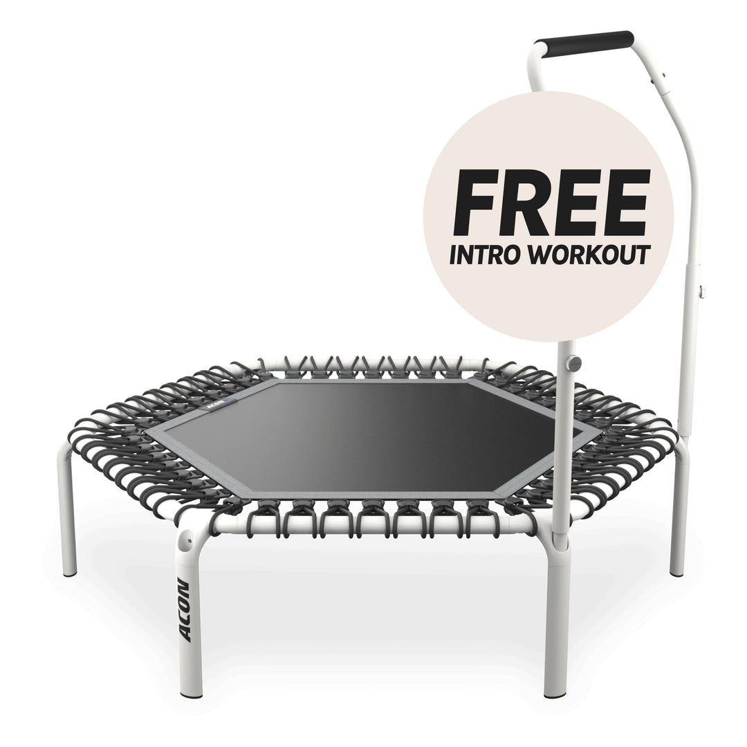 ACON Fit 1,41 m sechseckiger Rebounder mit Active-Haltestange, weiß.