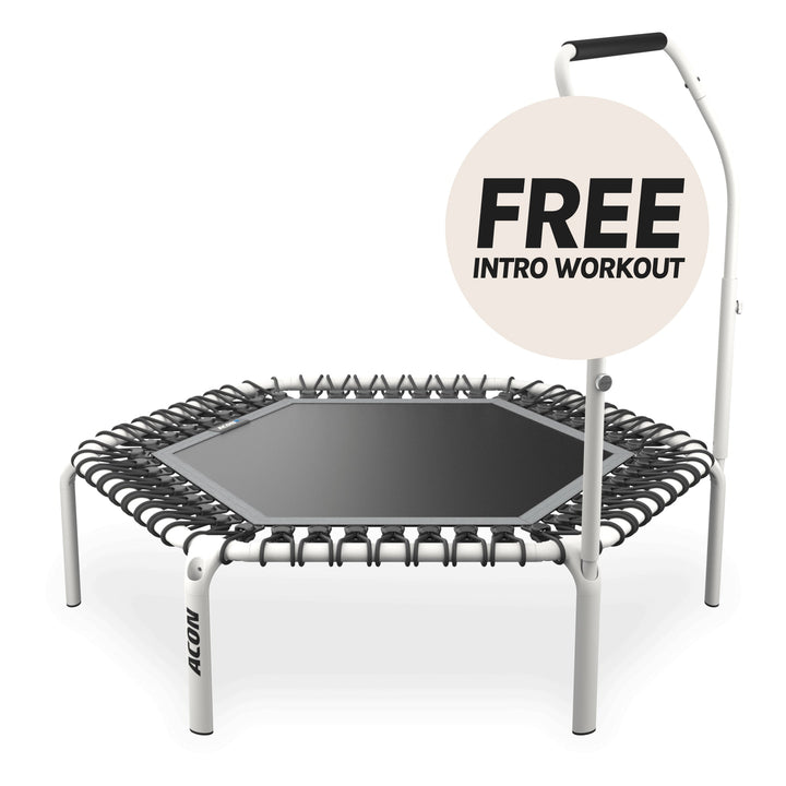 ACON Fit 1,41 m sechseckiger Rebounder mit Active-Haltestange, weiß.
