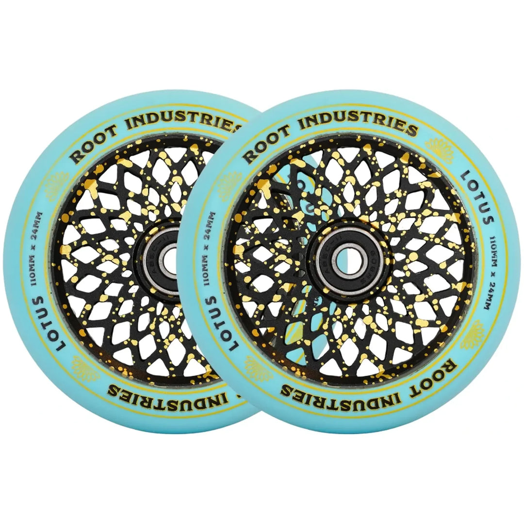 Root Stunt Scooter Wheels Lotus 2 Stk. 110mm blue/gold splatter – Scooter Wheels, Ansicht 1