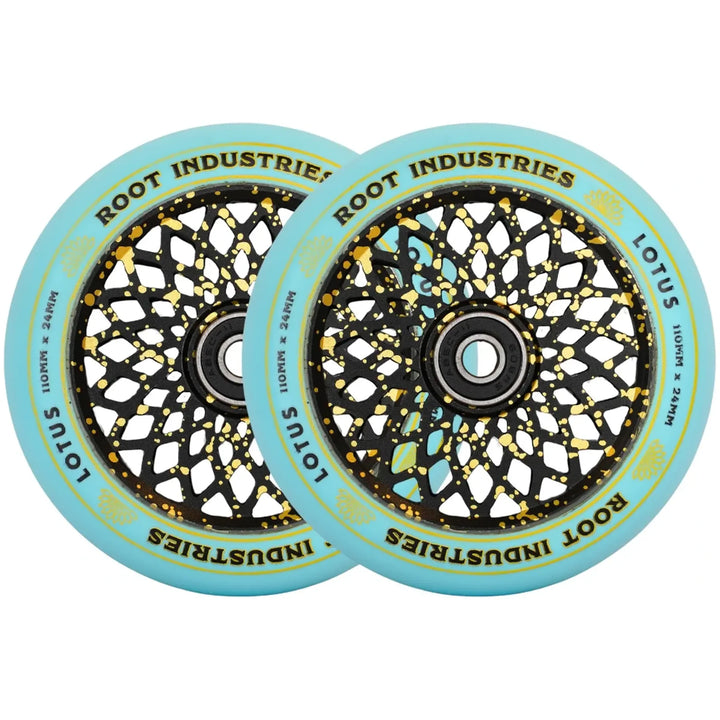 Root Stunt Scooter Wheels Lotus 2 Stk. 110mm blue/gold splatter – Scooter Wheels, Ansicht 1