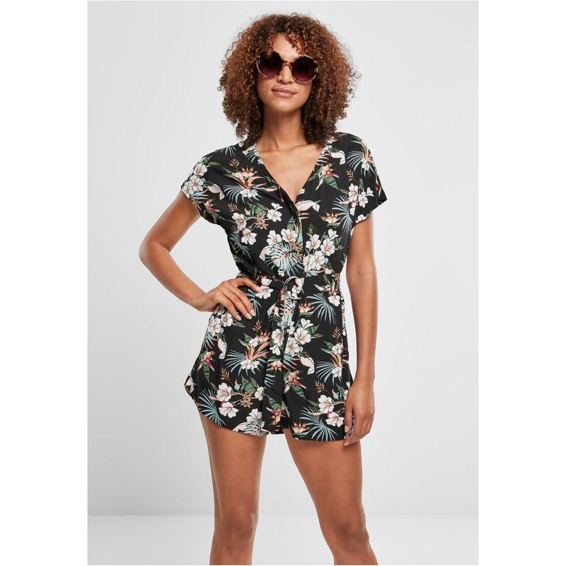 Urban Classics Ladies Short Viscose Belt Jumpsuit black tropical – Gürtel, Ansicht 1