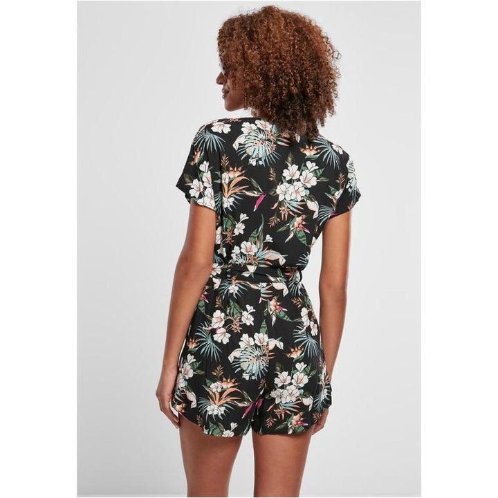 Urban Classics Ladies Short Viscose Belt Jumpsuit black tropical – Gürtel, Ansicht 2