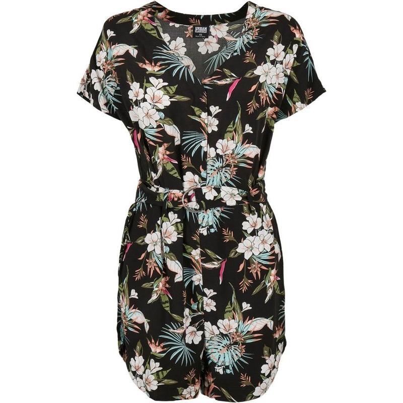 Urban Classics Ladies Short Viscose Belt Jumpsuit black tropical – Gürtel, Ansicht 5