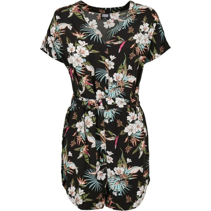Urban Classics Ladies Short Viscose Belt Jumpsuit black tropical – Gürtel, Ansicht 5