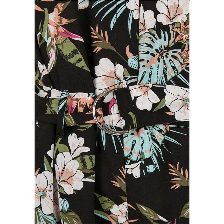 Urban Classics Ladies Short Viscose Belt Jumpsuit black tropical – Gürtel, Ansicht 7